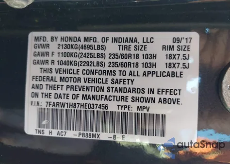 2017 Honda Cr-V Ex-L/Ex-L Navi from USA, damaged, VIN 7FARW1H87HE037456
